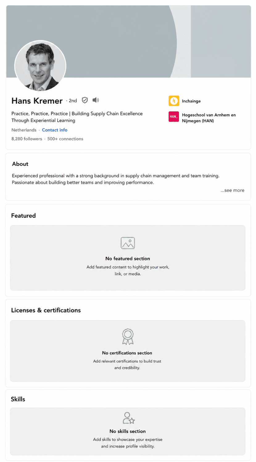 Hans Kremer LinkedIn profile — before